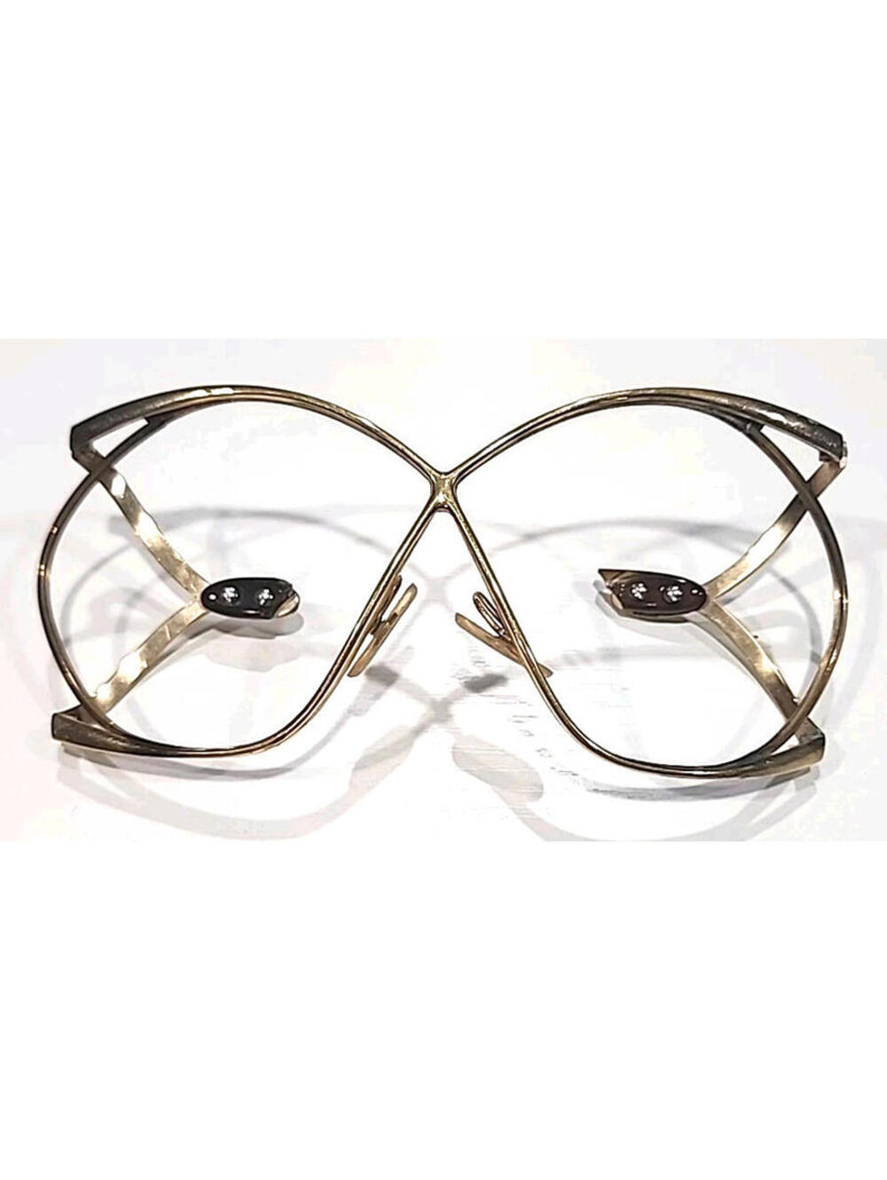 Christian Dior 2056 41 NO ARMS Vintage Gold Metal Brown Butterfly Eyeglasses
